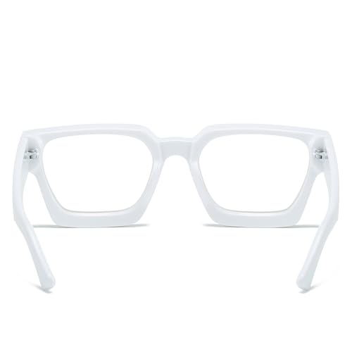 Image of Square Frame Glasses for Men Women Fashion Rectangle Computer Glasses Fake Face Glasses (White)