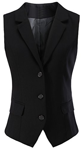 V VOCNI Women V-Neck Three Front Button Slim fit Waistvest Vest Black