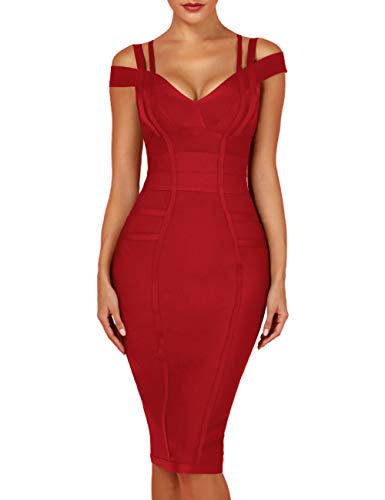 whoinshop Women's Rayon Sexy V Neck Bodycon Clubwear Party Bandage Dress Wine S
