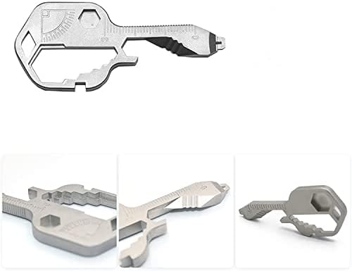 24 in 1 Multifunction Tool Key Tool, Portable Stainless Steel Key Shaped Pocket Tool with Bottle Opener Keychain Outdoor Survival Key Universal Tool for Angle Measurement Thread Cutting