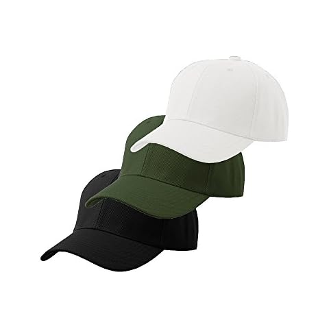 Jh Sports Unisex Plain Structured Curved Visor Adjustable Baseball Cap Hat - 3-Pk Black White Olive Cover