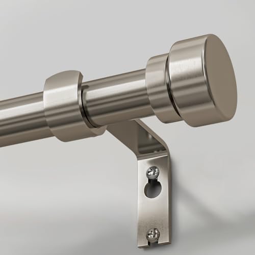 Lootkell Modern Brushed Nickel Curtain Rods for Windows 72 to 144 Adjustable Length Heavy Duty 1 Diameter Window Curtain Rod with Solid Metal Finials for Outdoor Farmhouse Bedroom Kitchen Living Room