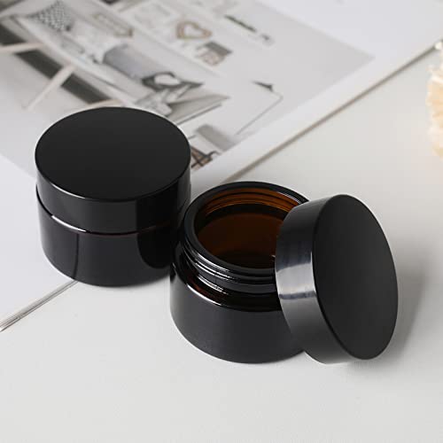 Overnews 1Oz Amber Glass Jar, Empty Cosmetic Lotion Containers,With Inner Liners,Black Lid, Spatula #TOP3