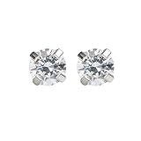 Silver Ear Piercing Earrings 4mm Clear Round Cubic Zirconia CZ Studex System 75