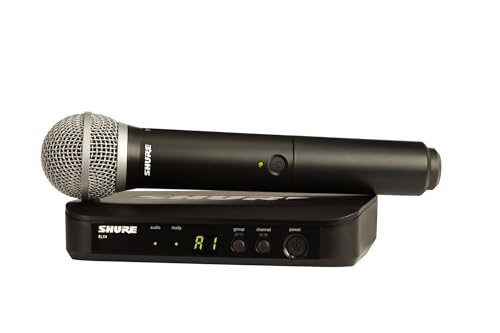 Shure BLX24/PG58 Wireless Microphone System - 14-Hour Battery Life, 300 ft Range, UHF | Includes PG58 Handheld Vocal Mic, Single Channel Receiver | H10 Band (BLX24/PG58-H10)