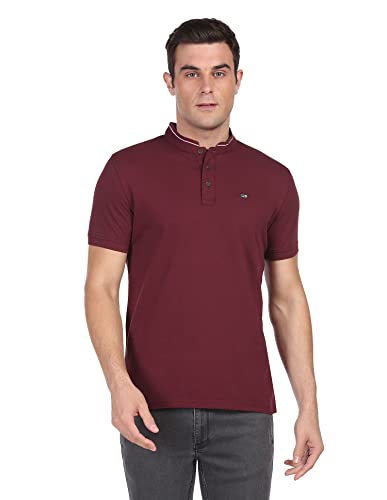 Arrow Men Red Mandarin Collar Textured Polo Shirt