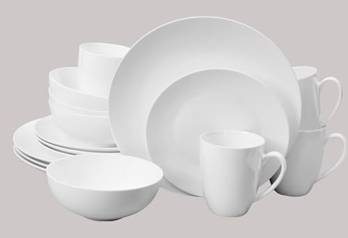HomeVss, Bone China Coupe Shape, Elegance White 16pc Dinnerware Set