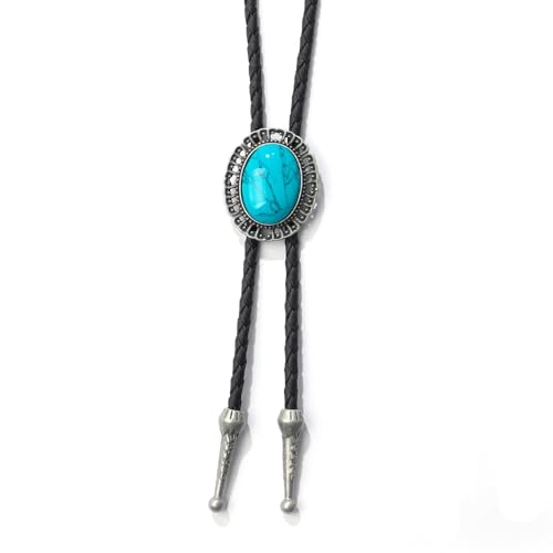 Image of AZORA Western Cowboy Bolo Tie Men Leather Necktie Leather Cord Turquoise Stone Bolo Ties for Men Women