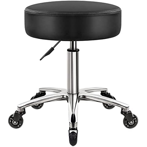 WKWKER Heavy Duty Beauty Stool on Wheels Swivel Adjustable Stool Thick Leather Seat Stool Chair for Kitchen Stool Drafting Lab Office Massage Stool Black Cover