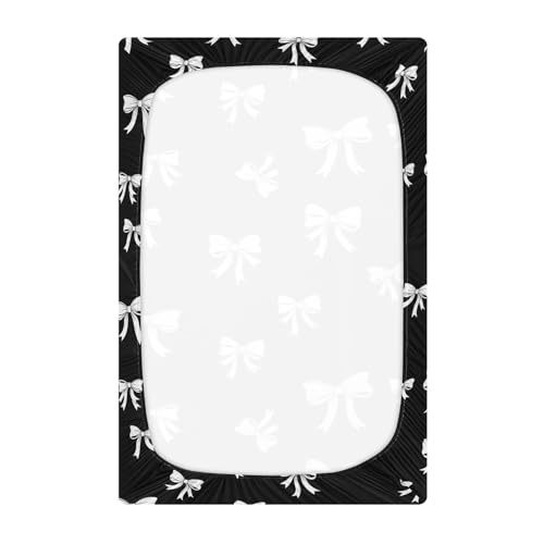 Image of Bow Black Fitted Crib Sheet for Boys Girls Baby Bed Sheets for Pack N Play Mattresses,52 X 28 in