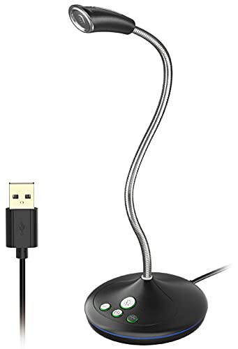 Microphone for Computer, USB Microphone with Volume Button & LED Indicator, Plug&Play Condenser, Compatible with PC, Laptop, Mac, PS4 for Recording, Gaming, Streaming, Podcast, YouTube, Dictation