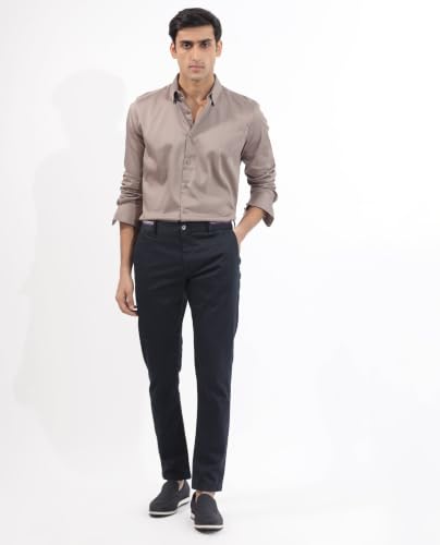 Image of Rare Rabbit Men Regular Fit Solid Beige Satin Long Sleeve Button Shirt