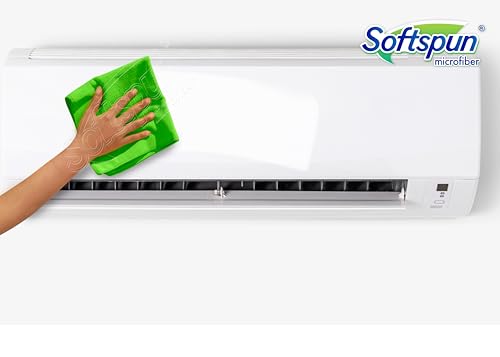 Image of SOFTSPUN Microfiber Cleaning Cloths, 50X50 cms 5 pcs Towel Set 340 GSM Green! Highly Absorbent Lint and Streak Free Multipurpose Wash Cloth for Kitchen Car Window Stainless Steel Silverware.