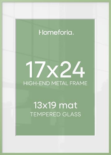 Image of Homeforia 17x24 Picture Frame Sage Green, High End Metal 17x24 Poster Frames with Mat 13x19 Photo, 17 x 24 Sage Green Frame Matted to 13 by 19 Art, 24x17 Thin Frame, Tempered Glass, Wall Kit, Set of 2