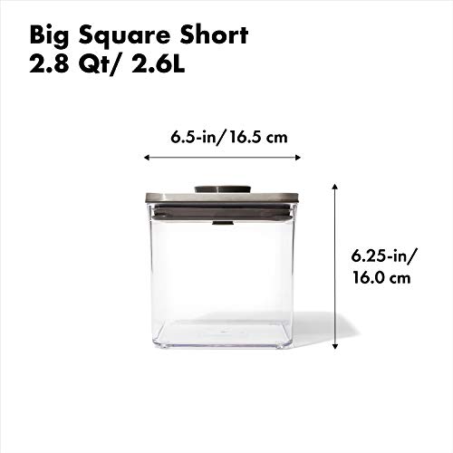 Image of OXO Steel POP Container Big Short Sqaure - 2.8 Qt for Cereal, Grains and More Grey