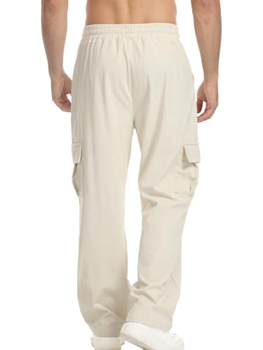 Suwangi Men’s Baggy Cargo Corduroy Pants Wide Leg Elastic Waist Drawstring Sweatpants Loose Fit Casual Pants with Pockets2