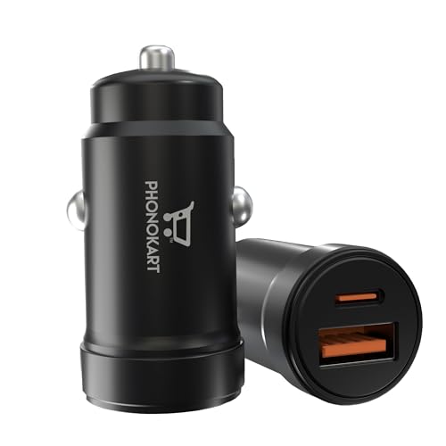 Image of Phonokart Creta 2 48W Car Charger, Dual USB Port (30W PD USB-C + 18W QC 3.0 USB-A), Fast Charging Adapter for Cars, SUVs & Trucks