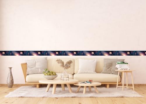 AGDesign Selbstklebende Bordüre Universum, WB 8218 | Wasserfest Dekoration für Wände, Möbel, Tapeten, Wandverkleidungen und Türen, Folie, Mehrfarbig | Breite 500 cm x Höhe 13.8 cm