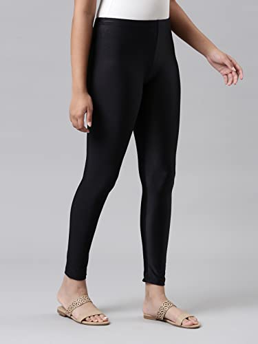 Image of GO COLORS Girls Solid Mid Rise Slim Fit Shimmer Leggings