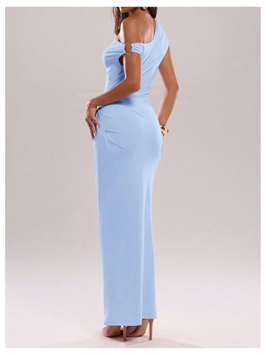 Image of Verdusa Women's Off The Shoulder Dresses Asymmetrical Ruched Sleeveless Maxi Dress