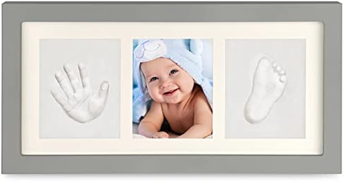 Baby Hand and Footprint Kit, Baby Keepsake Registry for Newborn Boys, Girls, Babyprints Photo Frame, New Mom Baby Shower Gifts, Mother’s Day Gift, Modern Baby Nursery Wall Decor (Grey)