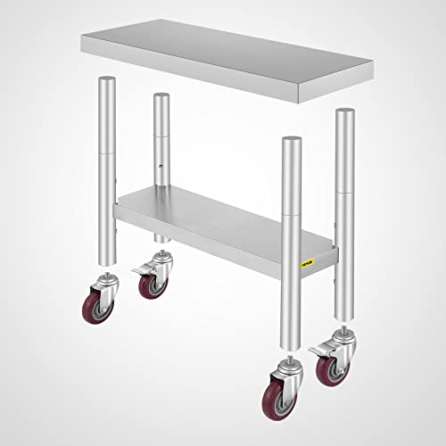 Mophorn 30X12X34 Inch Stainless Steel Work Table 3-Stage Adjustable Shelf With 4 Wheels Heavy Duty Commercial Food Prep Worktable With Brake For Kitchen Prep Work #TOP7