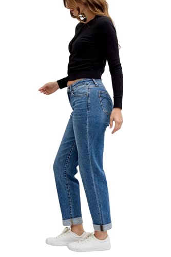 Judy Blue Classic Mid Rise Embroidered Cuffed Boyfriend3