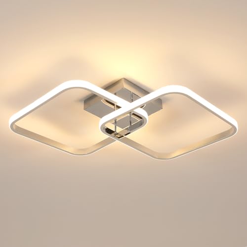 Comely Plafonnier LED, 42W 4700LM Lampe de Plafond Moderne, Luminaire Plafonnier Carré Chrome pour Salon Chambre Cuisine Couloir, Blanc Chaud 3000K