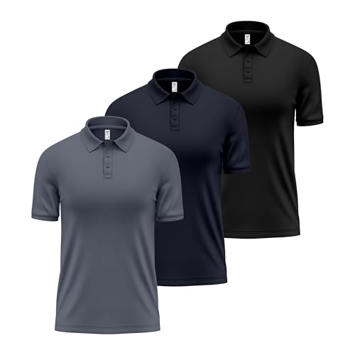 TORO ACTIVA Pack of 3/5 Mens Polo Shirts Short Sleeve Lightweight Quick Dry Golf Casual Collared Tops Moisture Breathable Wicking Work Shirts