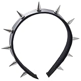 CALFOVERA Bandeau Punk Noir Clouté en Cuir PU Style Gothique Couronne Rock Accessoire de Coiffure avec Rivets Argentés à Pointes pour Halloween Cosplay et Soirées Costumées (Femme).