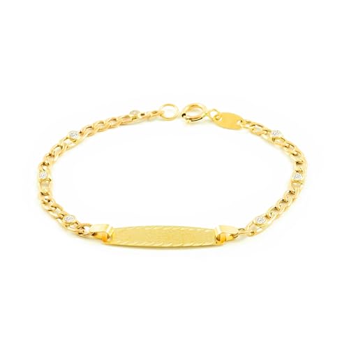 Monde Petit Bracelet Bébé Fille Enfant Or Jaune 9 Carats Personnalisé Esclave 3x1 Cz Mat et Brillant 12 cm - Coffret cadeau - Certificat de garantie