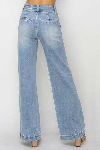 SALT TREE Risen Jeans - High Rise Double Button Wide Jeans - RDP57652