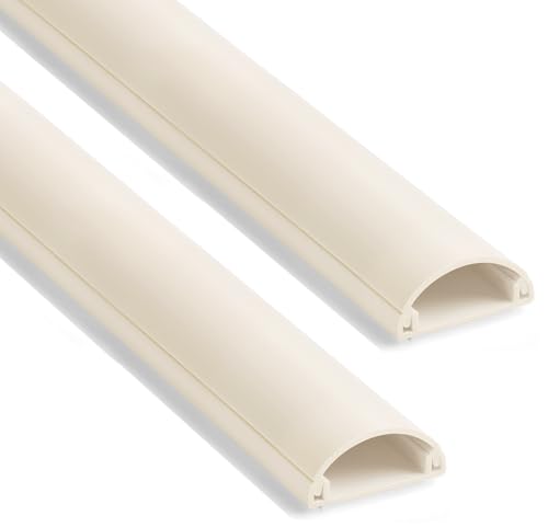Image of ZhiYo 85in Cord Covers for 1-2 Wires on Wall, D-Shaped 1 inch W x 0.4 inch H, Beige | Curved Design, Low-Profile Cord Hider, Self-Adhesive Cable Management Raceway for Wall-Mounted TV Wires, 6 Pack (14.2 inch Each)