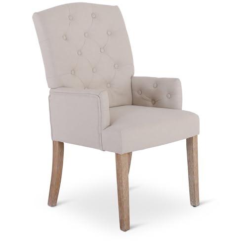 Raburg Esszimmerstuhl, Chesterfield-Design, Polsterstuhl, eleganter Armlehnen-Stuhl, Steppung, Landhausstil, Küchenstuhl, Belastbarkeit 110 kg, Victoria, Bezug Beige|Beine Hell