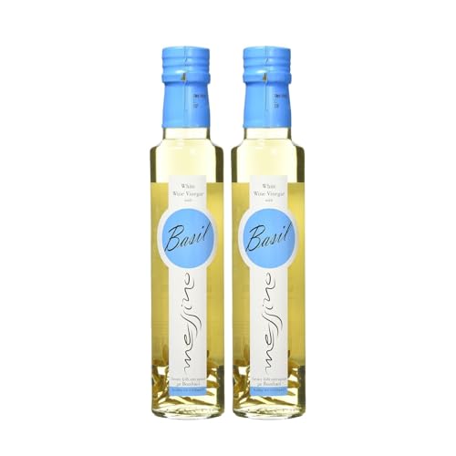 Messino Vinagre Blanco con Albahaca 2 x 250 ml (500 ml) – Vinagre de Vino Blanco Aromatizado con Albahaca Griega – Sin Azúcar Añadido, Vegano – Ideal para Ensaladas y Cocina Gourmet