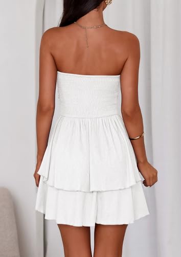 Image of PRETTYGARDEN Women's 2026 Summer Strapless Tube Mini Dress Off Shoulder Smocked Ruffle A Line Flowy Short Party Club Dresses