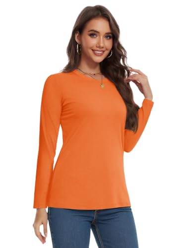 Image of YUCOLEN Long Sleeve Shirts for Women Cotton Crew Neck Casual Tops Fall