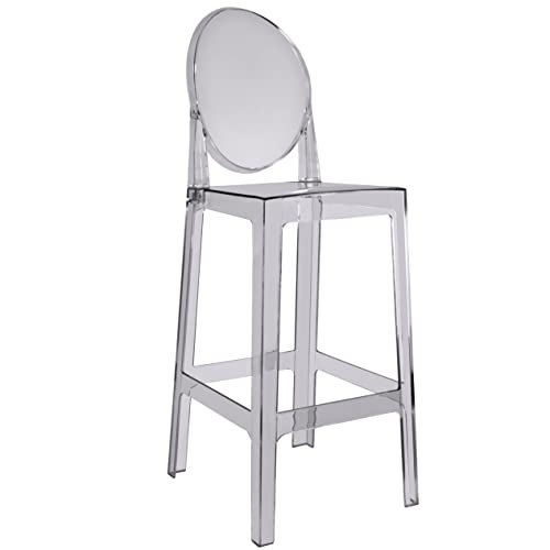2Xhome Set Of 2 30” Seat Height Modern Contemporary Bar Stool With Oval Back Armless Polycarbonate Transparent Smoke #TOP4