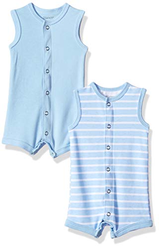 Hanes Ultimate Baby Flexy 2 Pack Sleeveless Rompers, Blue Stripe, 6-12 Months