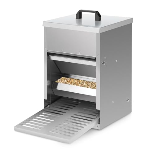 Peviasot Automatischer Hühnerfutterautomat 5 kg Futterautomat mit Pedal & Mäuseschutz Wasserfeste verzinkte Futterbox für Hühner Enten Geflügel Futtertrog mit Deckel rostfrei & wetterfest