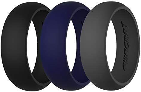 Swagmat Silicone Wedding Rings, 3 Pack Wedding Bands for Men & Women (Black, Dark Gray, Blue, Size 10.5)
