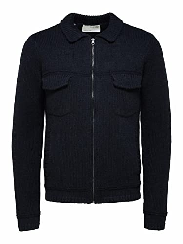 Veste en tricot haut de gamme SELECTED HOMME bleue zippée en taille S