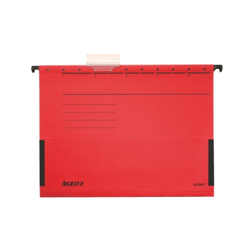 Leitz Cartelle sospese con protezioni laterali con fondo a "V", 19860025, Interasse 33 cm, Alloggiamenti perforati, Rosso, Portacartellino
