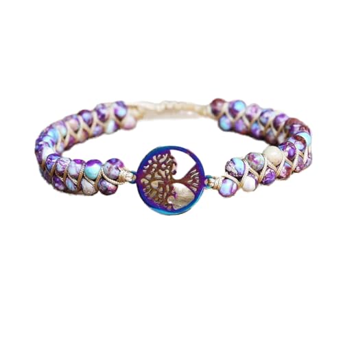 Bracelet wrap yoga en pierre naturelle fait main avec un arbre de vie tressé