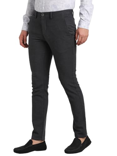 Image of Turtle Men Cotton Stretch Narrow Fit Charcoal Checkered Flat Front Casual Trouser || Pant || Men's Trouser