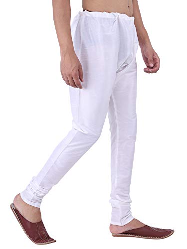 Image of HUZUR Men Pyjama,Churidar,Bottom wear,Silk Blend,Regular Fit,Wedding,Party,Festival,Family Funcation,White,Gold,Pajama