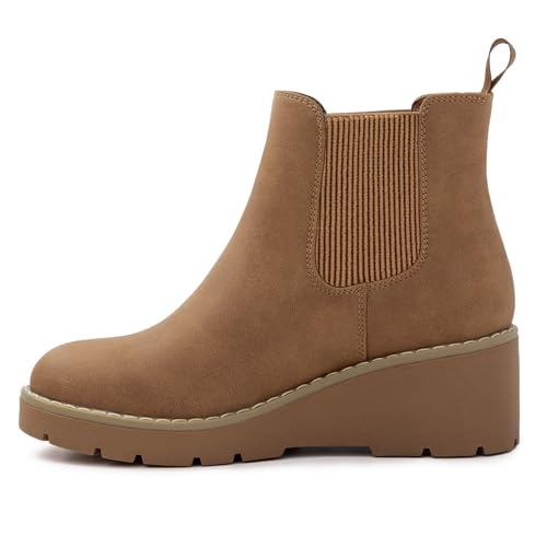 Athlefit Girls Ankle Boots Kids Platform Slip On Chelsea Wedge Booties for Toddler Little Kid Big Kid2