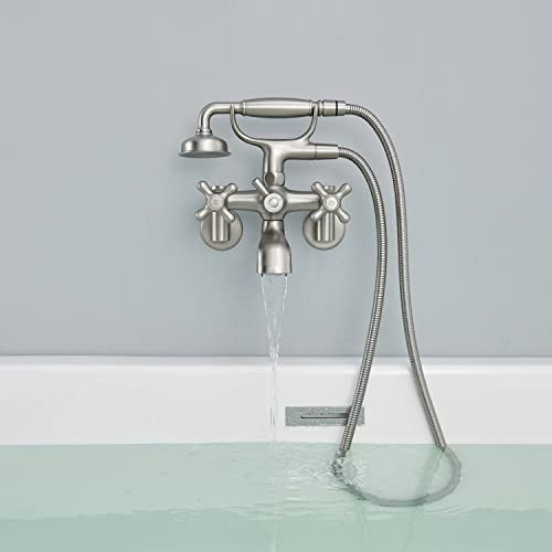 Grifería de Bañera Vintage Montada en Pared, Centro Ajustable, Níquel Cepillado | Diseño Vintage Teléfono, Montaje en Pared, Alto Flujo 8GPM, Latón Macizo, Válvula Anti Fugas, Centro Ajustable miniatura 4