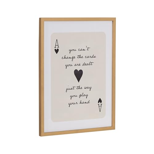 Kate and Laurel Ace of Heart Cards Positive Quote Framed Wall Art by The Creative Bunch Studio; 12x16 Gold; Modern Deck of Cards Art for Wall