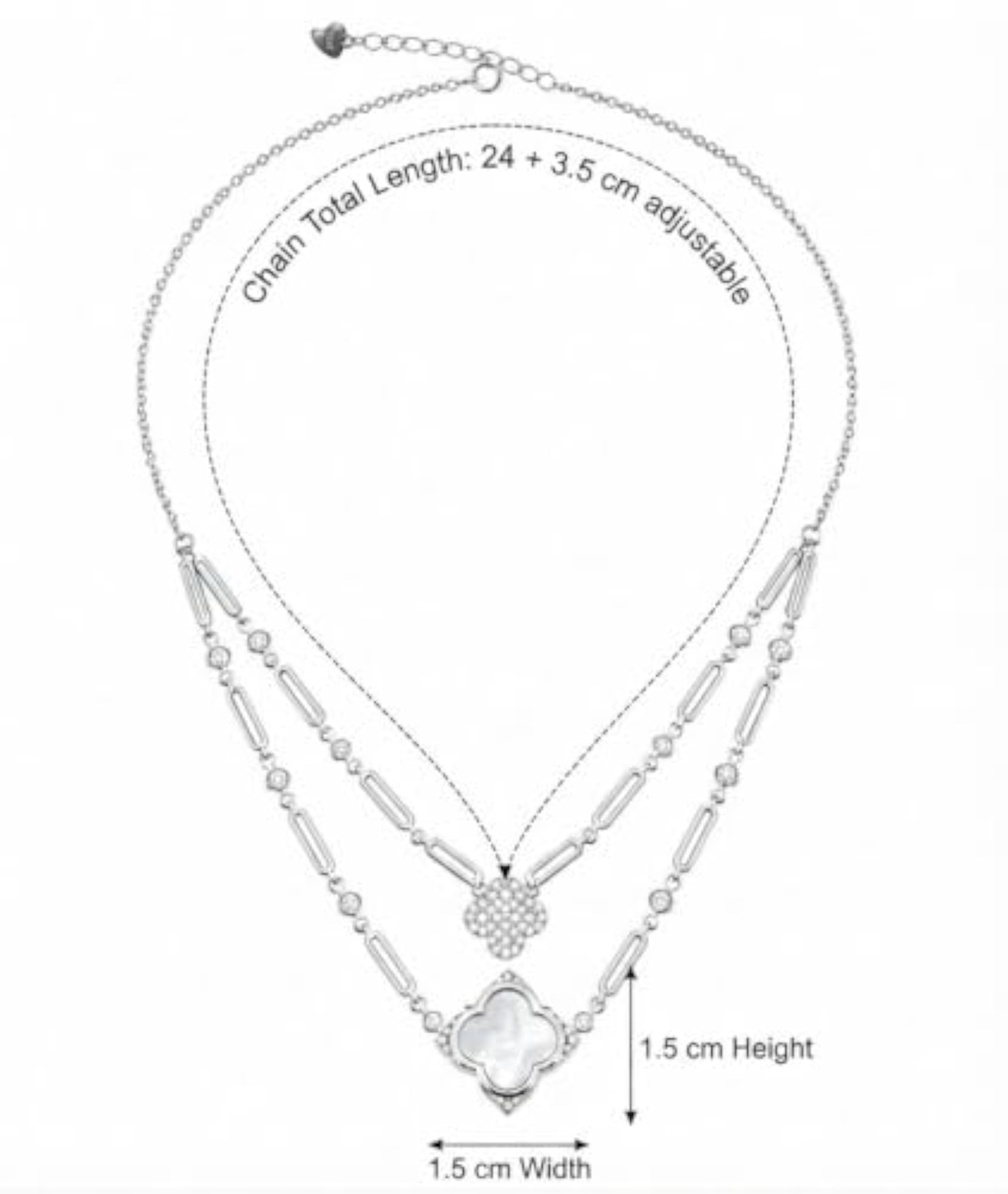 Women's Sterling Silver 925 Double Layer Clover Pendant Necklace